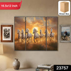 Sunset horses MDF wall art with vibrant colours for living room decor
