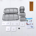 Metal shower caddy set displaying adhesive shelves for bathroom organization