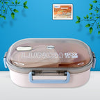 Durable lunch box with built-in spoon and snap locks