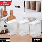 CookAura transparent 3-piece kitchen storage jars set with white lids.