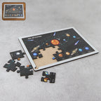 Top view of wooden puzzle board layout with colorful peg pieces
