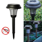 Garden Vera solar mosquito trap and garden light illuminating an outdoor space.