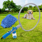 Pet Shower Sprayer in action, showing water jets gently cleaning a dog.