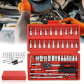 Socket 1/4 inch combination repair tool kit in red color with 46 pieces in a compact case