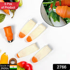 Close-up of individual sharp-bladed Vegetable Thumb Cutters from the 5-piece set.