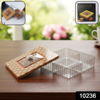 Elegant plastic dry fruit box with a woven design and four compartments