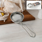 Front view of stainless steel tea strainer with durable fine mesh