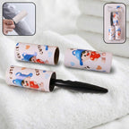 Reusable sticky lint roller set with handle and two refill adhesive rolls