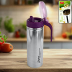 Stainless steel oil pourer with ergonomic black handle and anti-drip spout