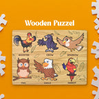 Wooden Bird Puzzle educational board with colourful bird pieces by Inventive Play.