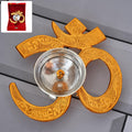 Om Symbol Brass Oil Diya with golden finish and silver-polished bowl