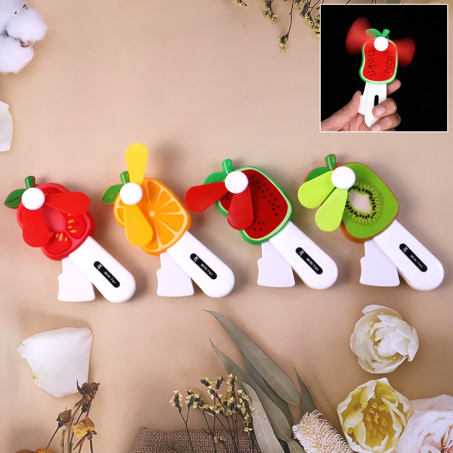 Fruit-shaped mini hand pressure fan with apple design for kids