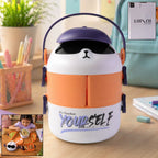 Cartoon double layer kids lunch box with handle
