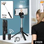 Wired selfie stick with extendable handle and tripod stand for stable photos.