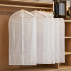 Main view of breathable non-woven foldable suit cover set with full-length zipper.