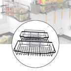 Modern metal shower caddy with hooks for compact bathroom storage