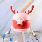 Portable cute cartoon water bottle for kids with strap and spill-proof lid