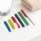 Closeup of assorted hair combs from styling set