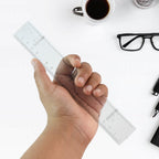 Edge view of 20 cm transparent plastic ruler made of flexible plastic