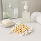 Wooden cotton buds neatly packed in a resealable pouch for easy storage
