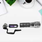 Close-up of the comfortable rubber grip on the LED flashlight.