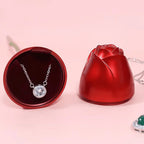 Metal couple jewelry box with a red rose, great for wedding or proposal gifts.