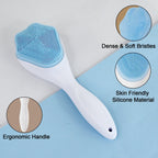 Illustration demonstrating the silicone face scrubber gently cleansing skin.