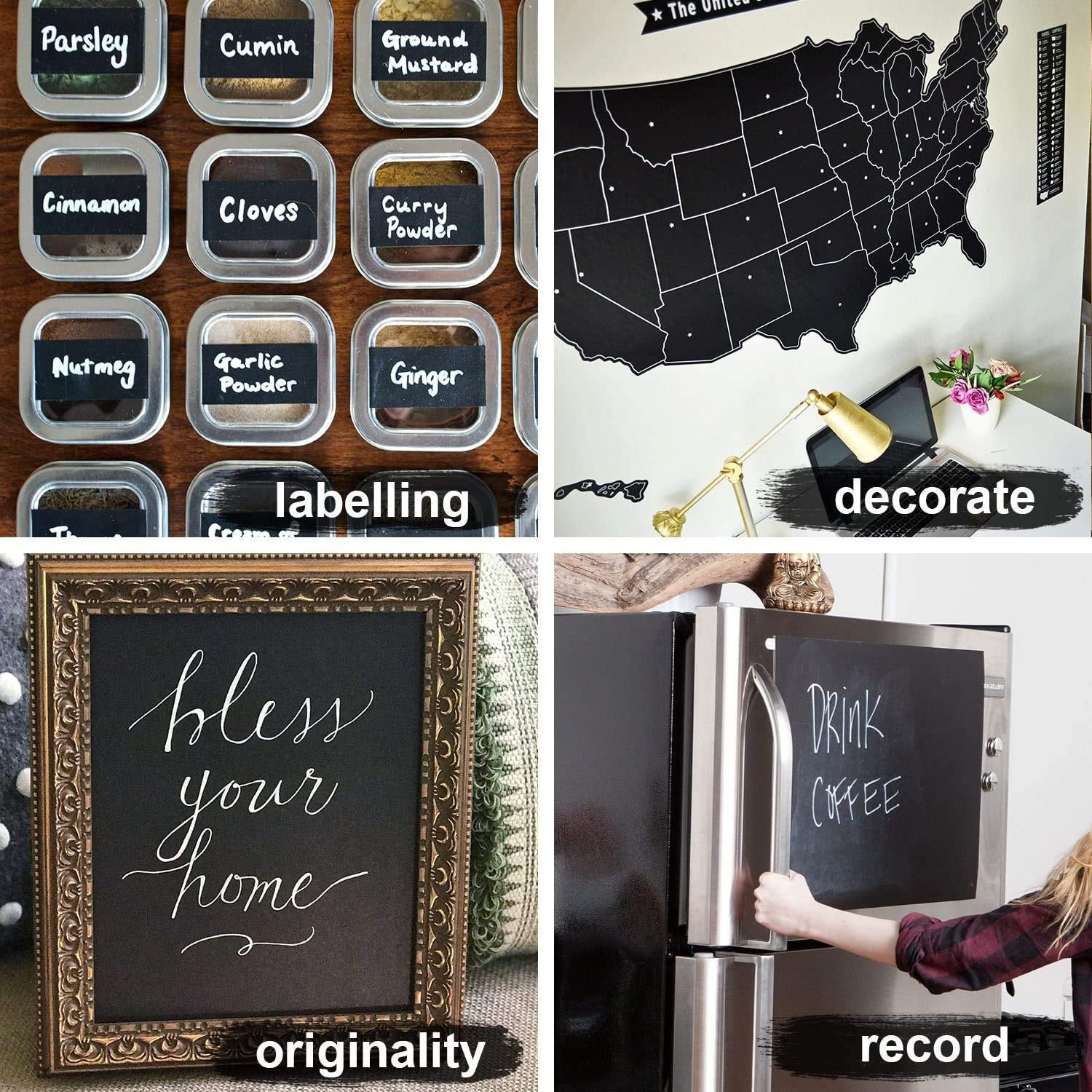 Blackboard wall sticker roll with chalks, ready for application.