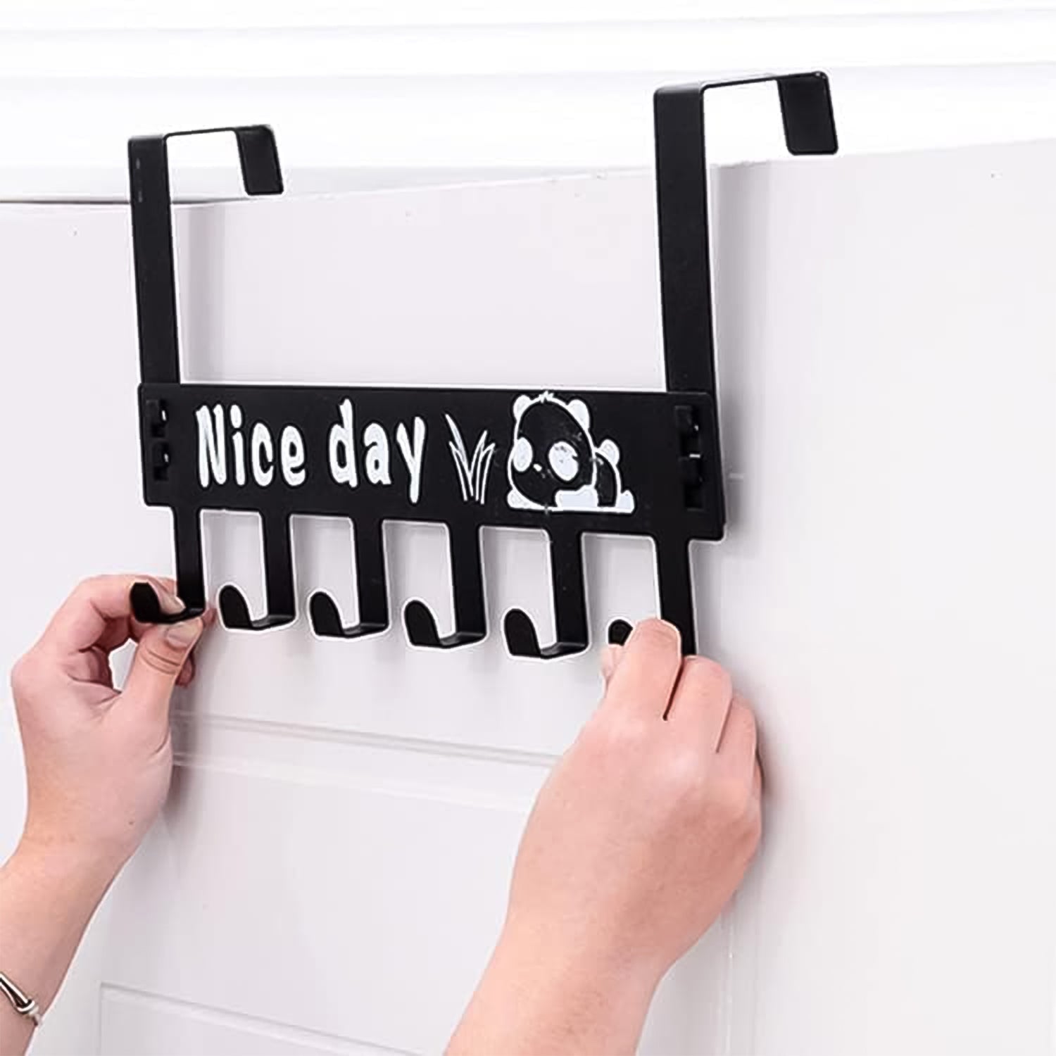 Over door coat and accessory hook rack in rust-resistant black steel