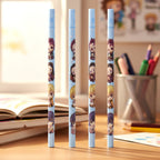 Set of 4 cartoon printed wooden pencils for kids in bright colors