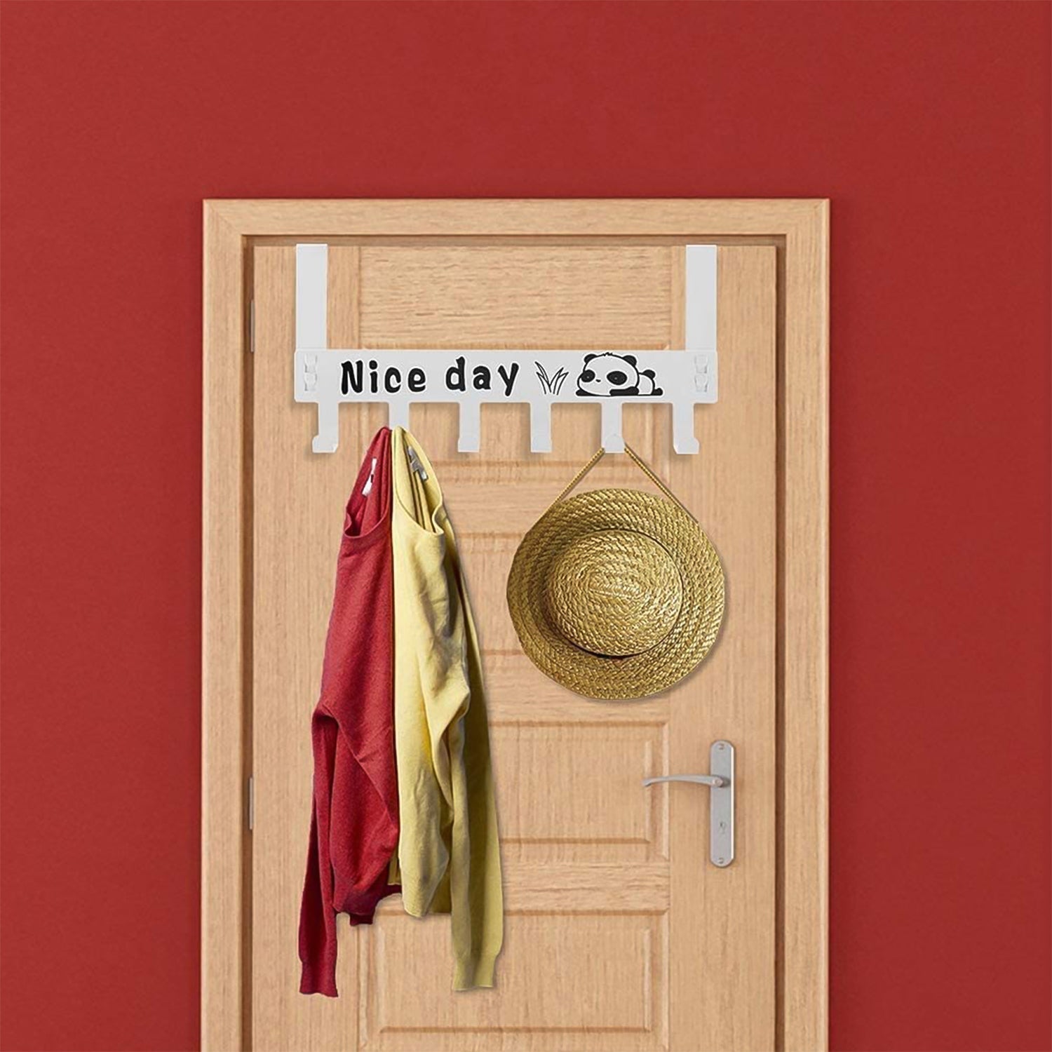 Over door rack loaded with clothes and bags showcasing heavy-duty hook strength