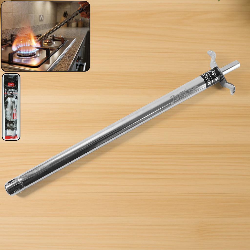Long stainless-steel gas stove lighter with 1-foot extended reach for safe cooking