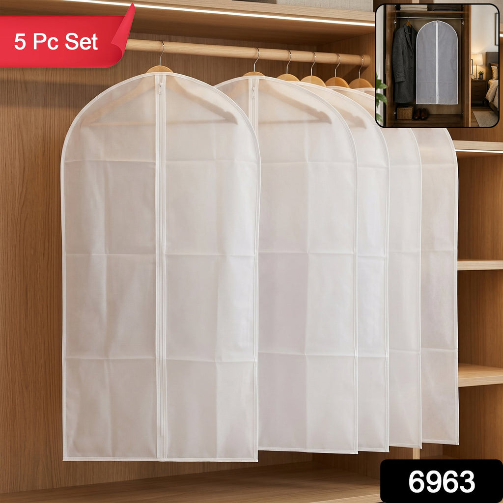 Pack of five foldable suit covers offering comprehensive clothes protection.