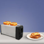 Front view of stainless steel Orbit 1200W 4-slice pop-up toaster