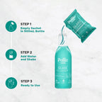 Wide view of concentrated glass cleaner refill kit showing sachets and spray bottle.
