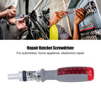 Close-up of the ergonomic anti-slip ABS handle of the BoltForce ratchet screwdriver.
