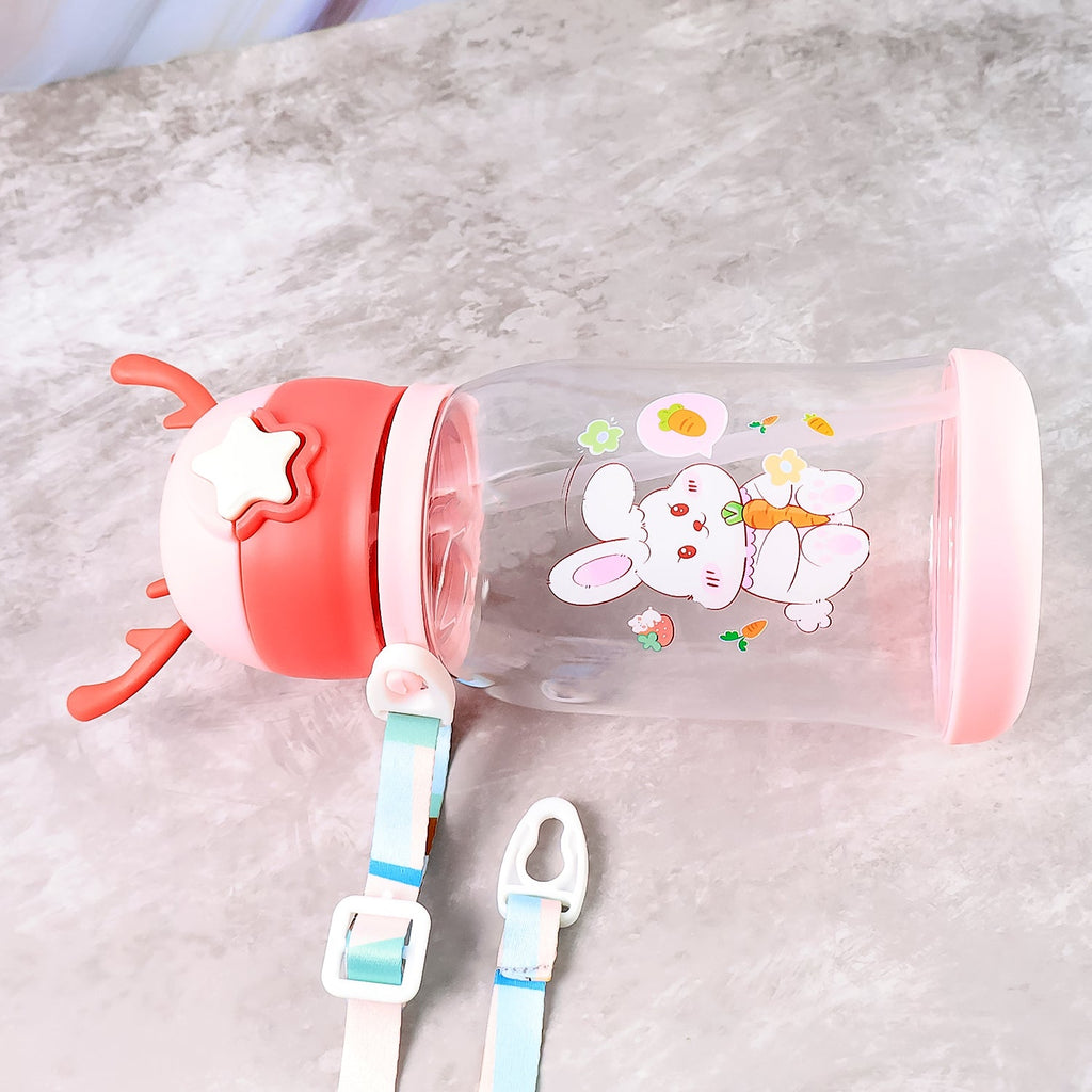 kids water bottle showing specs of 450ml capacity and BPA-free material