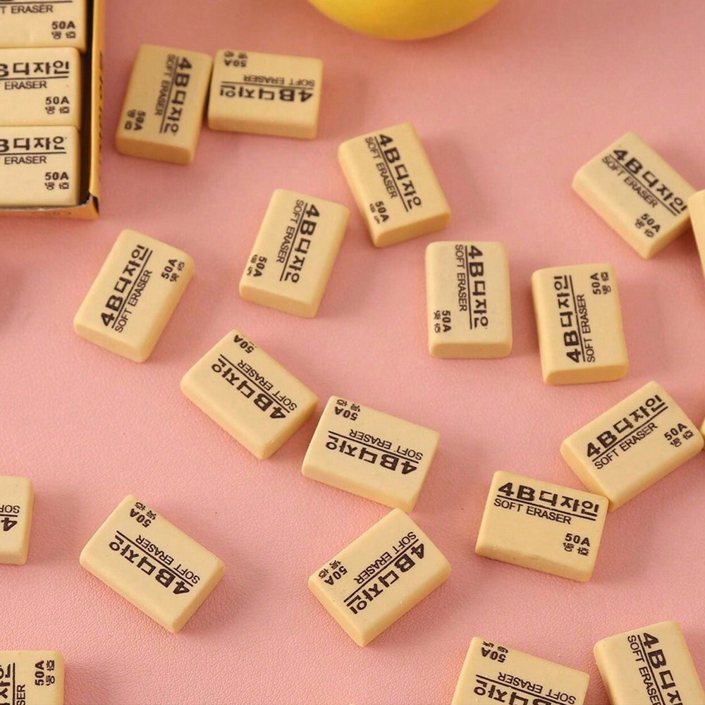 A rectangular bright yellow 4B eraser ready for school or office tasks.