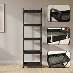Rolling storage rack offering compact space-saving vertical shelving