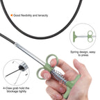 Ergonomic hand grip close-up on spring drain cleaning tool