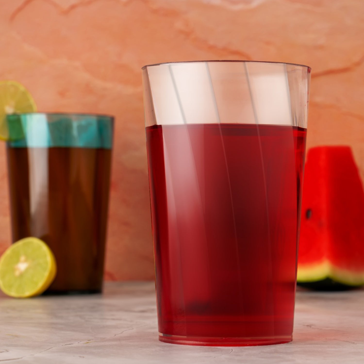 Close-up of a single 300ml drinking glass, highlighting its clarity.