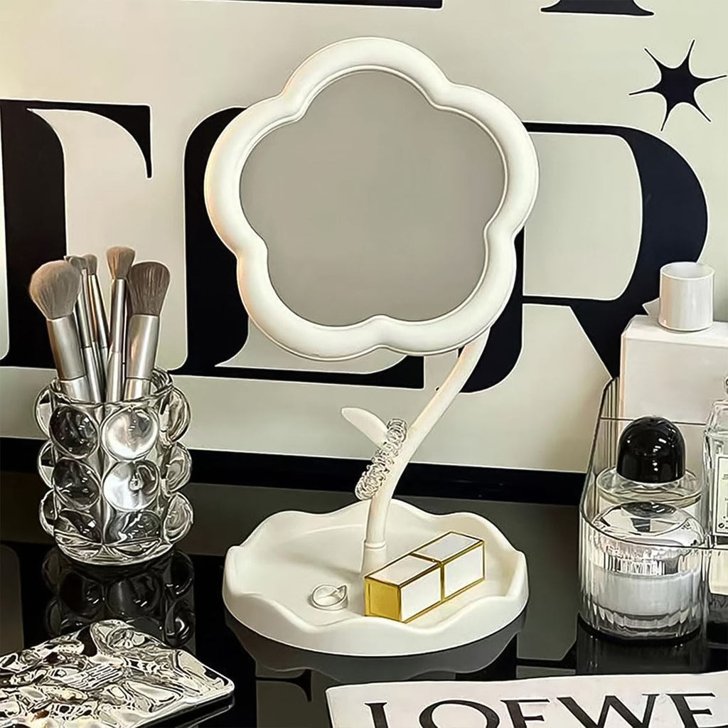 Decorative flower-shaped desktop mirror enhancing room beauty and function