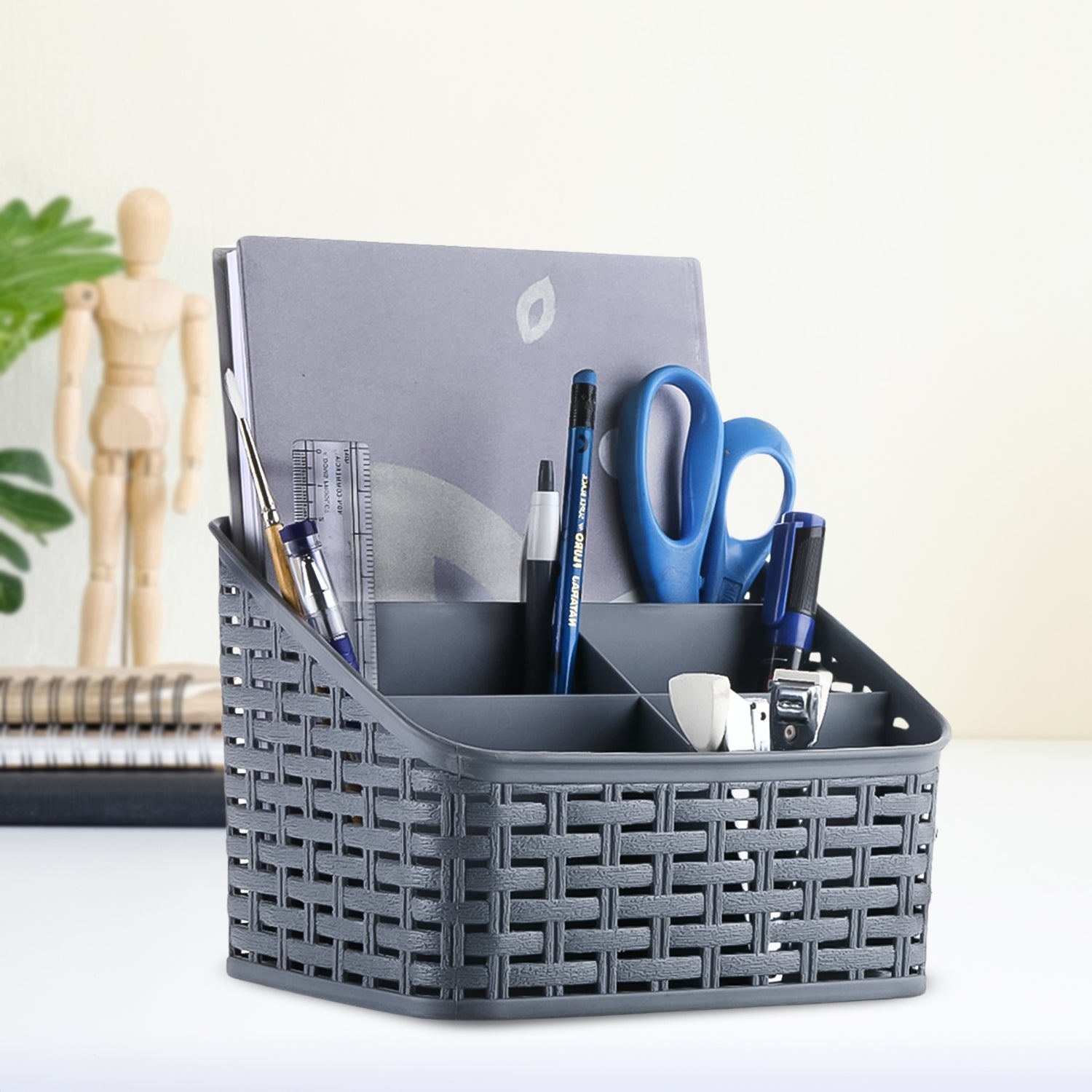 Multipurpose divider holder with 5 compartments and grey woven texture