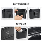 Mini car trash can showing secure lid detail for leak-proof use