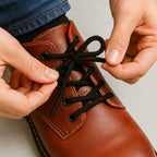 Close-up view of the durable polyester texture and varied patterns of the shoe laces.