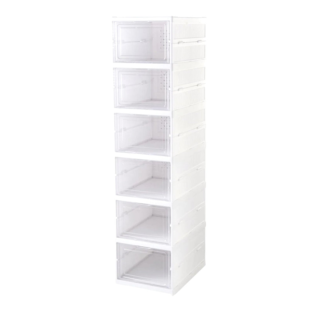 Space-saving storage solution with a 6-layer foldable organizer in a home setting.