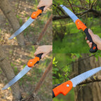 Steel blade of folding garden saw used for precise garden branch cutting