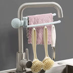 Faucet-mounted hanging rack for towels and cleaning sponges
