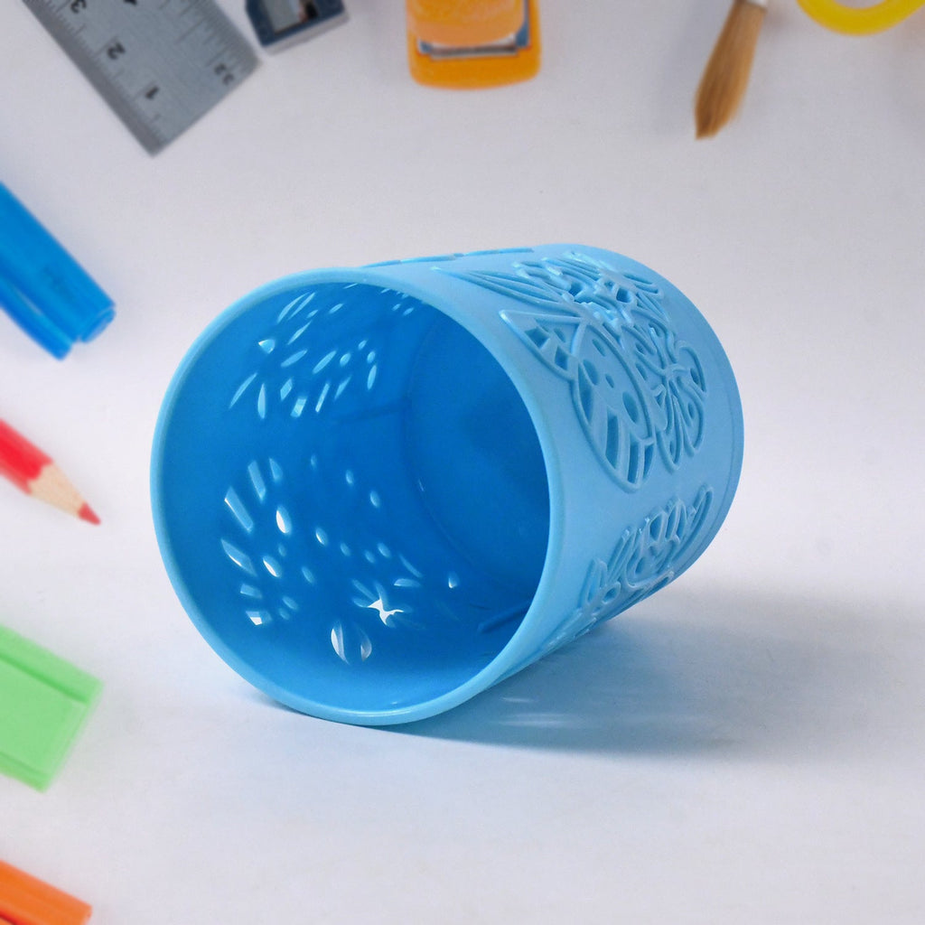 Top view showing spacious compartments of plastic mesh pen holder