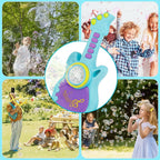 Bubble machine guitar toy with included bubble solution bottles